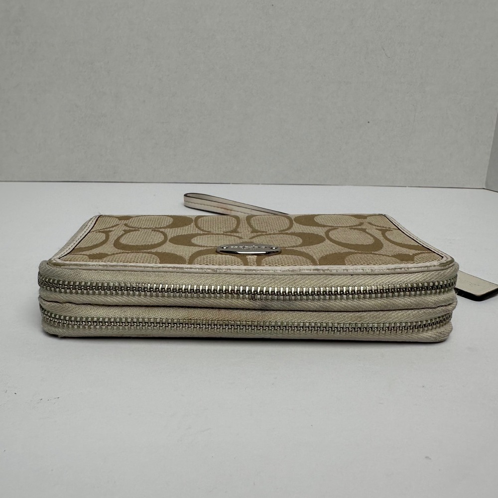 Coach Signature Canvas Double Zip Wristlet Khaki White 52853 - Picture 4 of 8